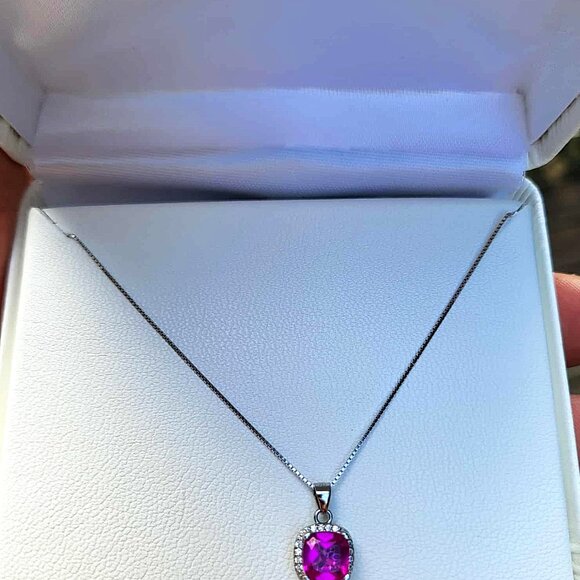 925 Sterling Silver Necklace Cushion Pink Topaz 7mm Natural Gemstone Jewelry 18 - Picture 5 of 8